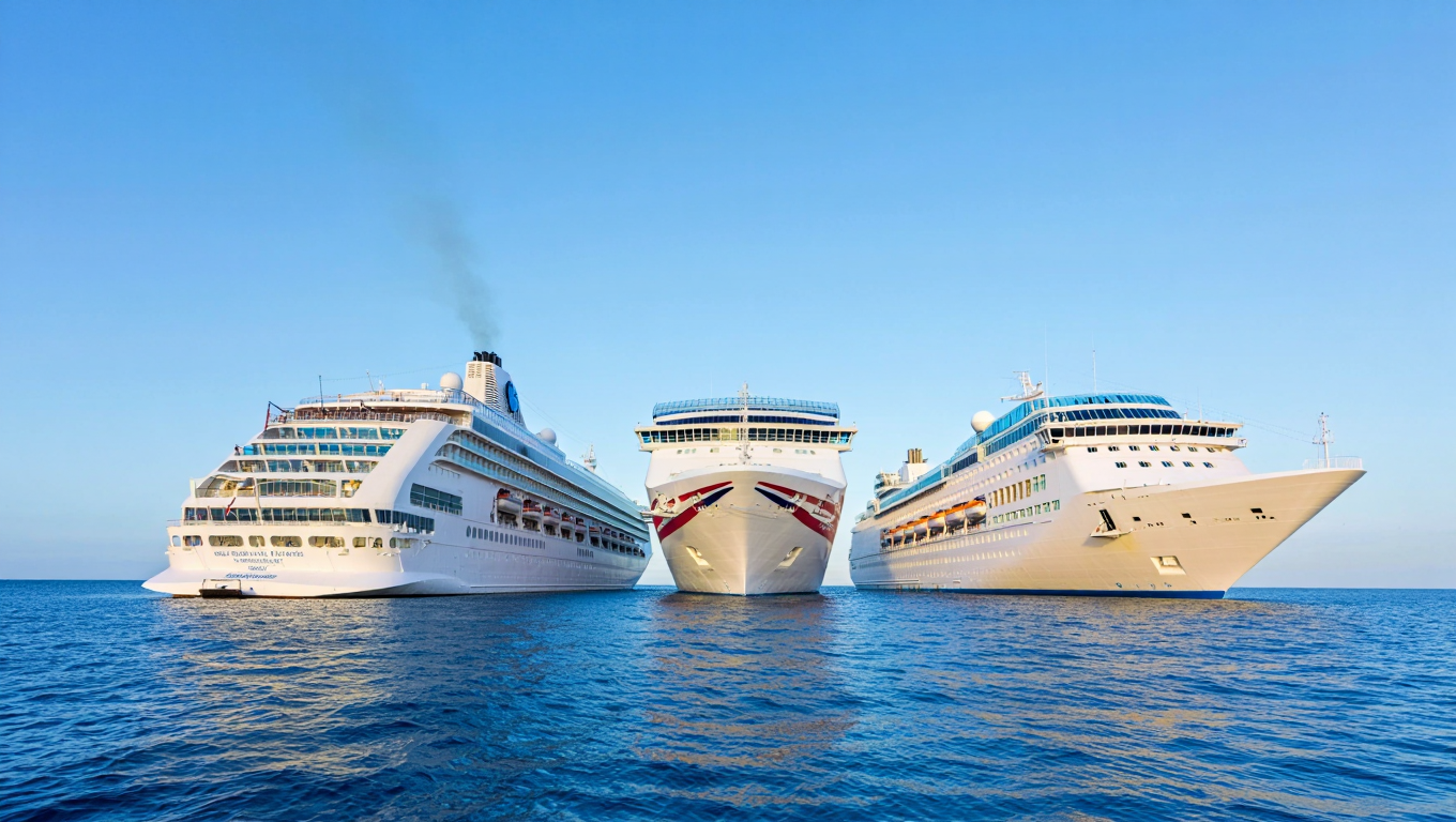 A cruise ship sails on a beautiful, sunny day.